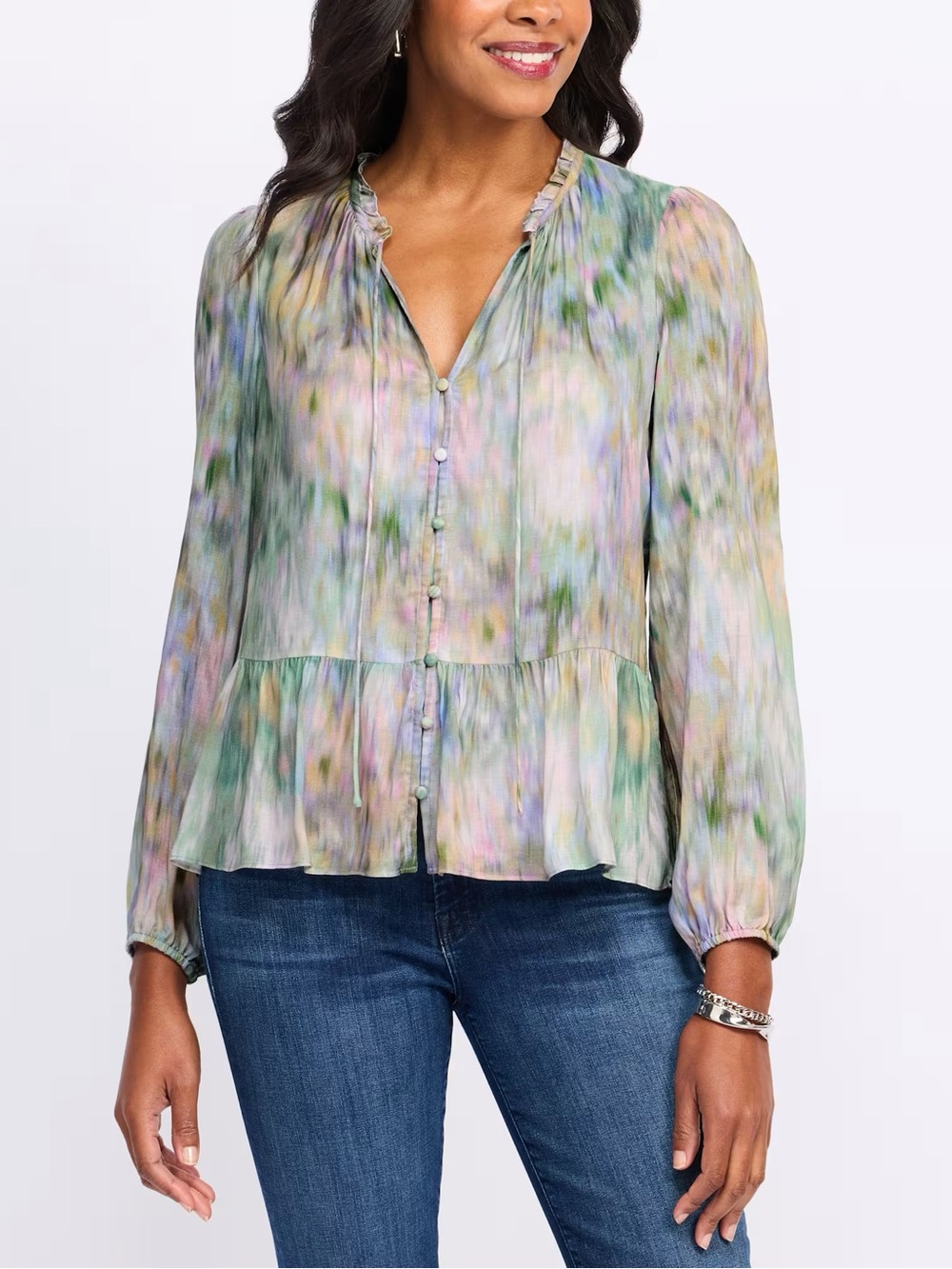Les Serein Rhylee Tiered Blouse Pastel Watercolor Blouse - Multicolor - Medium